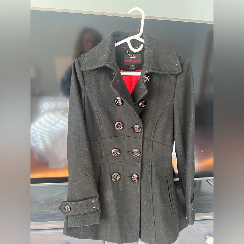 Vintage Miss Sixty Y2K Black Double-Breasted Pea Coat